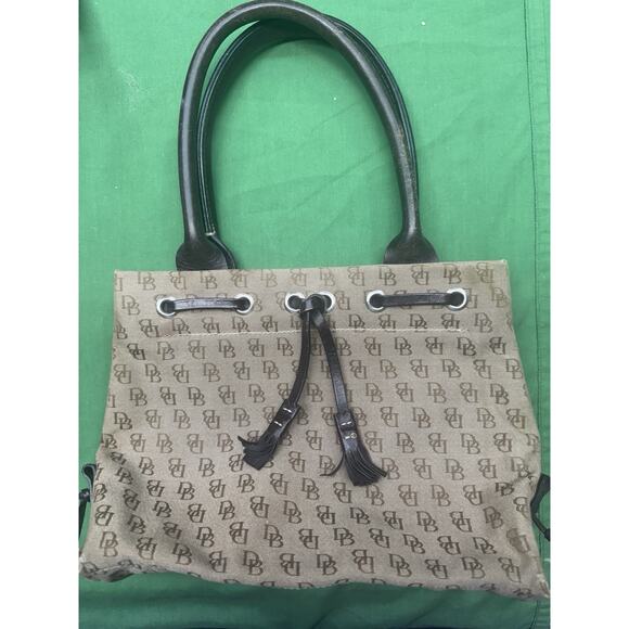 DOONEY & BOURKE Bag Purse Vintage Signature DB Canvas Leather Tote Handbag Brown - Picture 1 of 8
